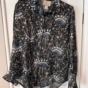 Lubulu Black Star & Eye Print Button-Up Blouse